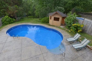 Backyard pool with patio area