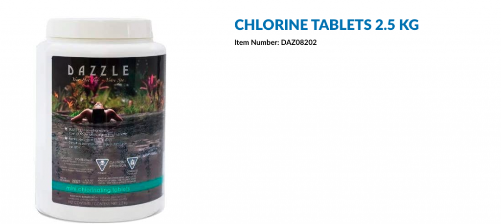 Chlorine tablets for hot tub